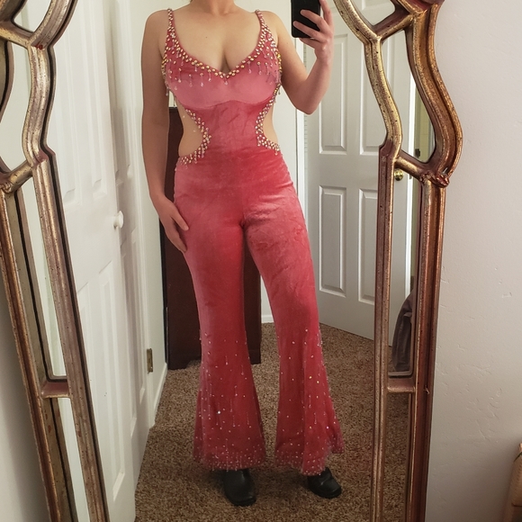 Vintage Velvet Gogo Bejeweled Bellbottom Jumpsuit - Picture 2 of 13